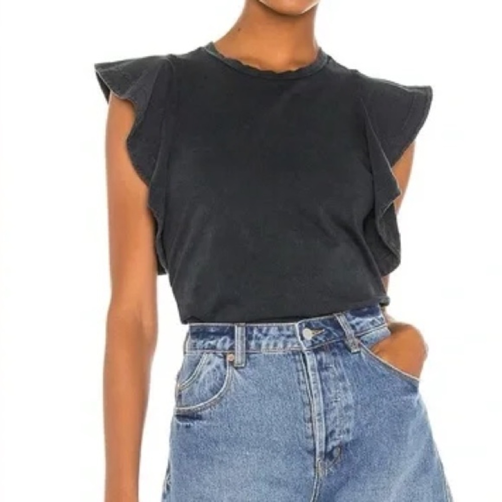 AllSaints Lara Ruffle Sleeve Top Washed Black US 8